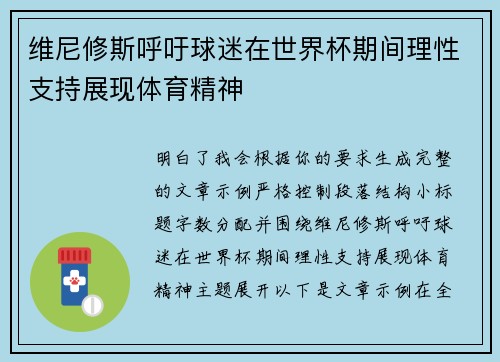 维尼修斯呼吁球迷在世界杯期间理性支持展现体育精神